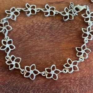 Sterling Silver Clear CZ Hawaiian Plumeria Flower Link Bracelet